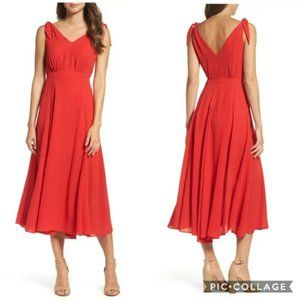 Betsey Johnson Red Pebble Crepe Midi Dress Size 12